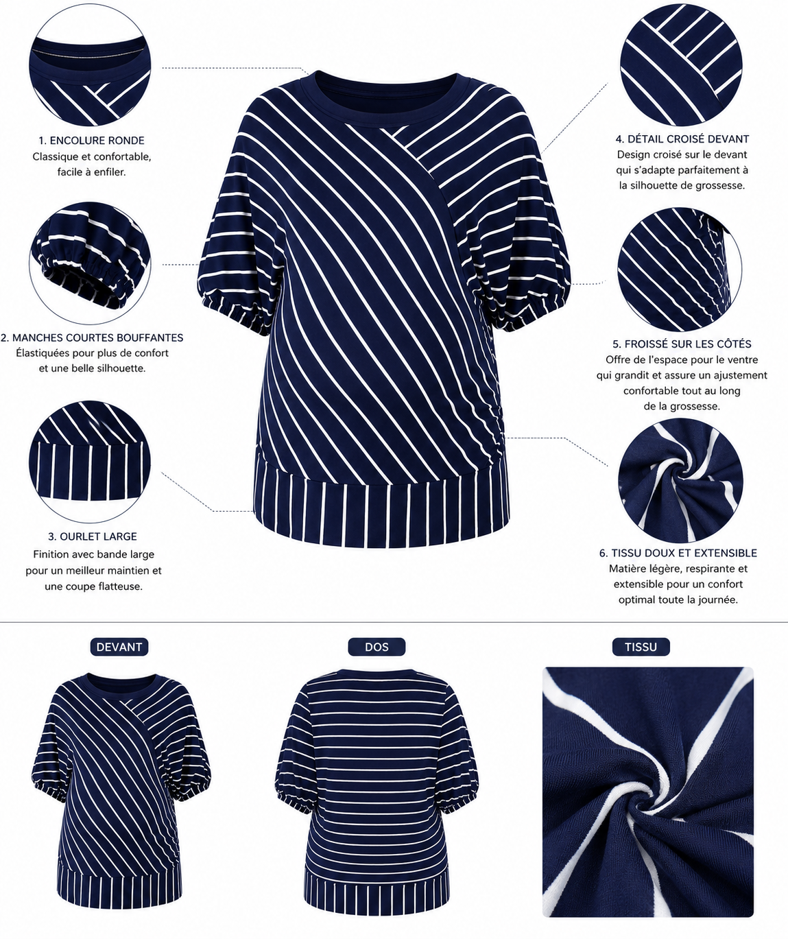 Ensemble de Nuit Pyjama de Grossesse et Allaitement 2 Pieces avec Kimono Long Maternita