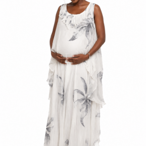 Robe de Grossesse Longue Fluide en Mousseline Imprimée Maternita