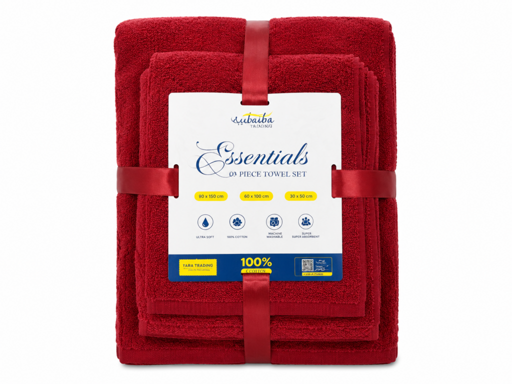 Ensemble de Serviettes de Bain 3 Pièces 100% Coton Rouge – Bambinerie Maternita Dakar