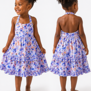 Robe Fille Fleurie Bleu Lavande – Élégance Été | Maternita Dakar