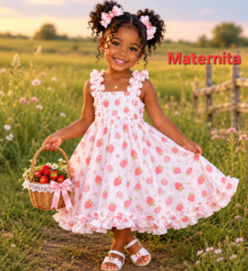 Robe Fille Fleurie Rose à Bretelles Nouées – Élégance et Confort pour les Petites Princesses – Maternita Dakar Robe Fille Fleurie Rose à Bretelles Nouées – Élégance et Confort pour les Petites Princesses – Maternita Dakar