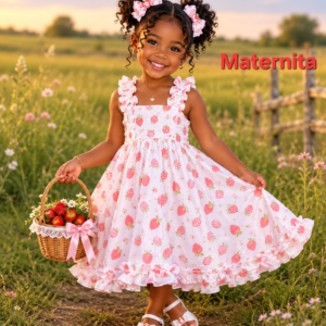 Robe Fille Imprimé Fraises –1-12ans Maternita Dakar