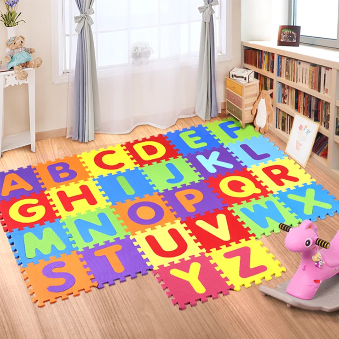 Tapis Puzzle Alphabet 26 Lettres de l’alphabet en Mousse EVA – 30 x 30 cm Maternita