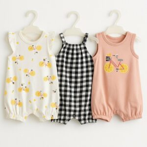 Lot de 3 Barboteuses Bébé Fille en Coton Maternita