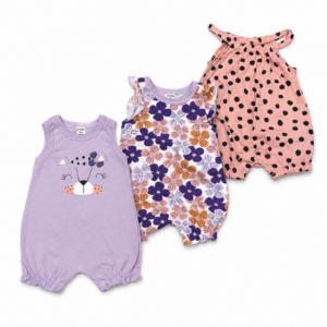 Lot de 3 Barboteuses Bébé Fille en Coton Maternita