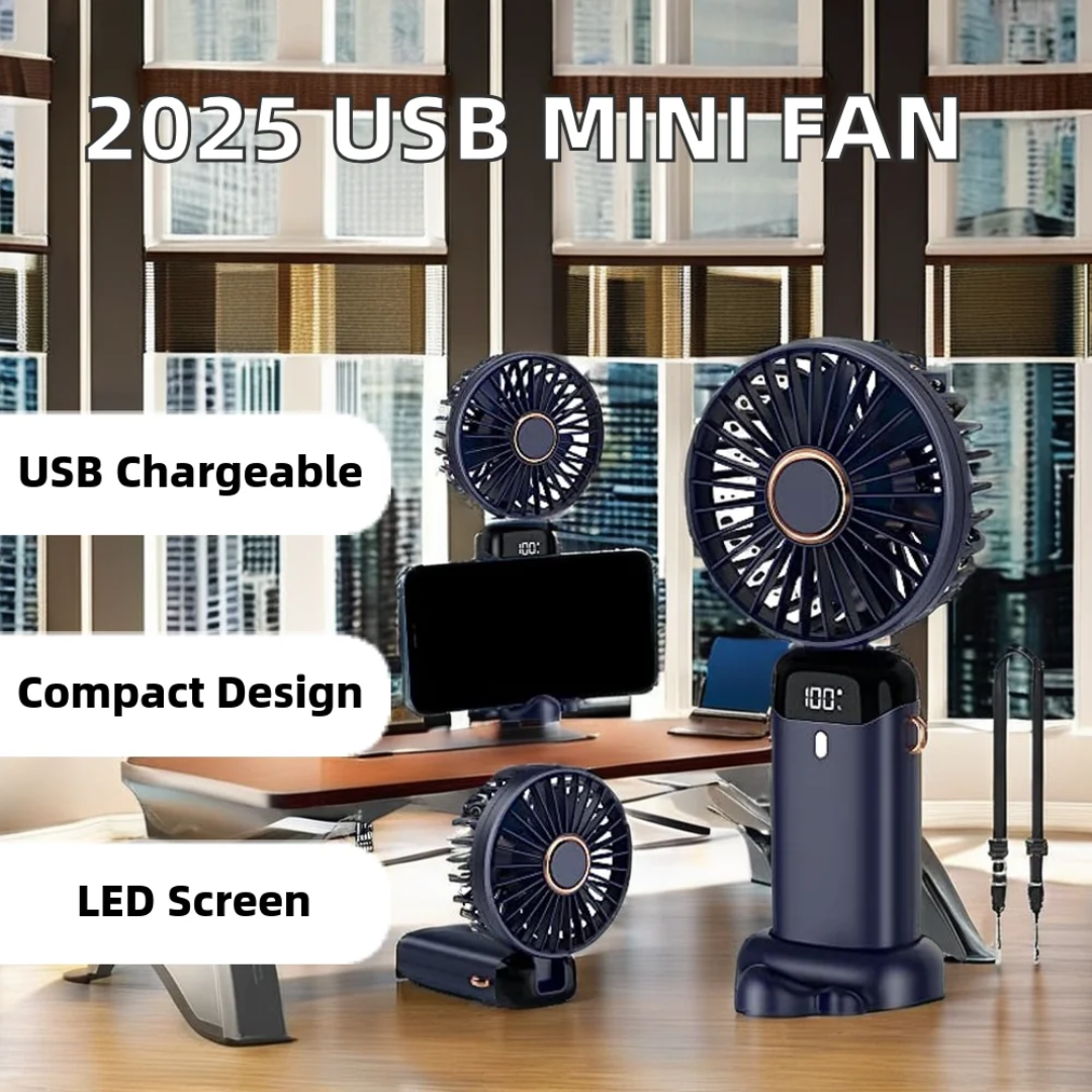 Ventilateur Mini USB Rechargeable Pliable avec Écran LED Maternita