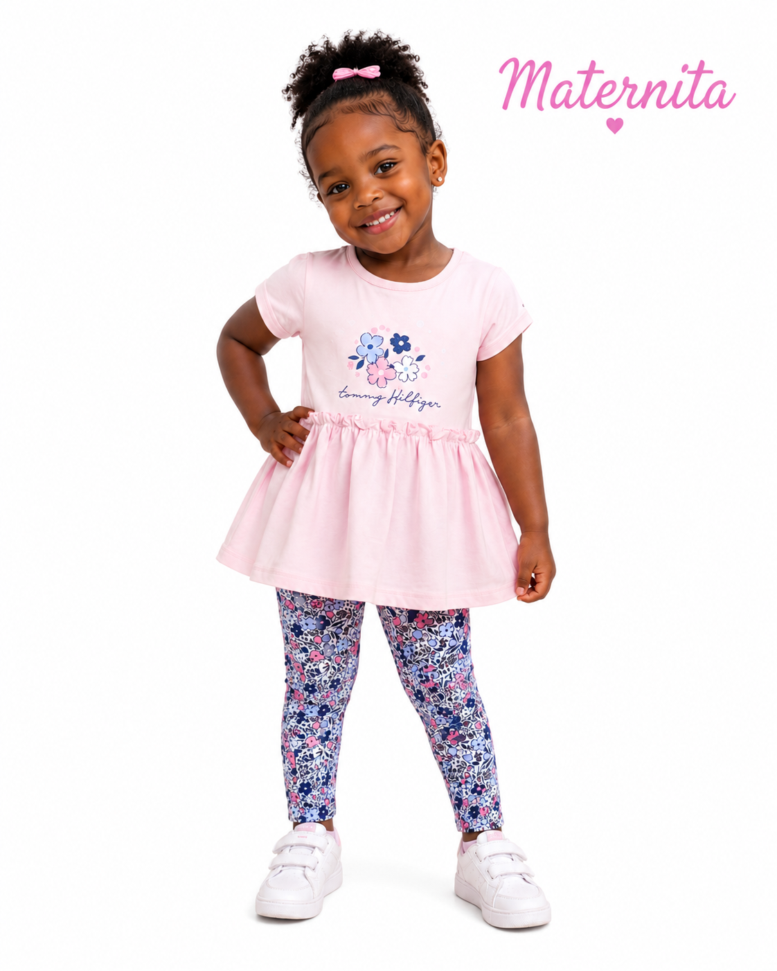 Ensemble Fille Tommy Hilfiger – Tunique Rose & Legging Fleuri Maternita Dakar – Image 2