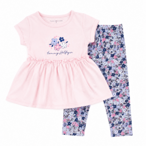 Ensemble Fille Tommy Hilfiger – Tunique Rose & Legging Fleuri Maternita Dakar