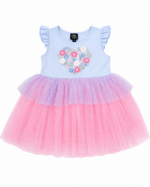 Robe Princesse Fleurie en Tulle Pailleté – Bleu & Rose | Fille 2 à 7 ans Maternita Dakar