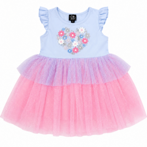Robe Princesse Fleurie en Tulle Pailleté – Bleu & Rose | Fille 2 à 7 ans Maternita Dakar