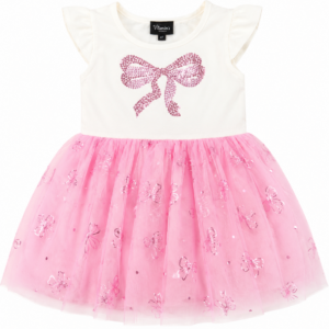 Robe de cérémonie fille rose à nœud pailleté – Tulle brodé – Vitamins Kids (2 à 10ans)Maternita Dakar