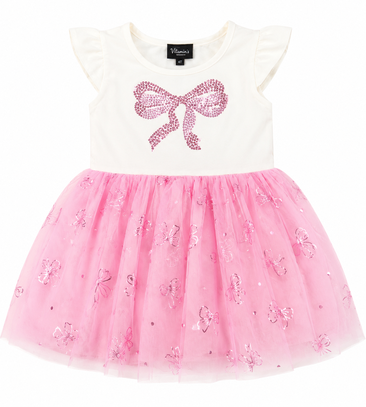 Robe de cérémonie fille rose à nœud pailleté – Tulle brodé – Vitamins Kids (2 à 10ans)Maternita Dakar