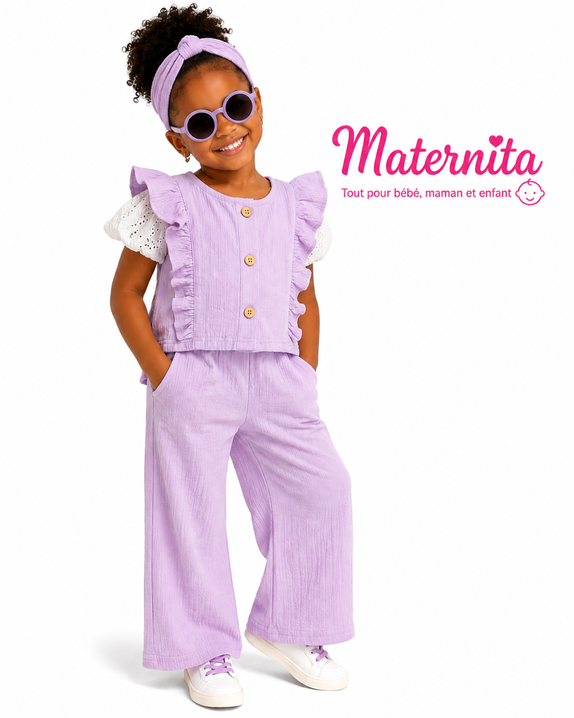 Ensemble Fille 5 Pièces Lilas avec Bandeau et Lunettes – Élégance & Confort Mater – Image 2