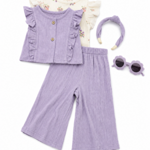 Ensemble Fille 5 Pièces Lilas avec Bandeau et Lunettes – Élégance & Confort Mater