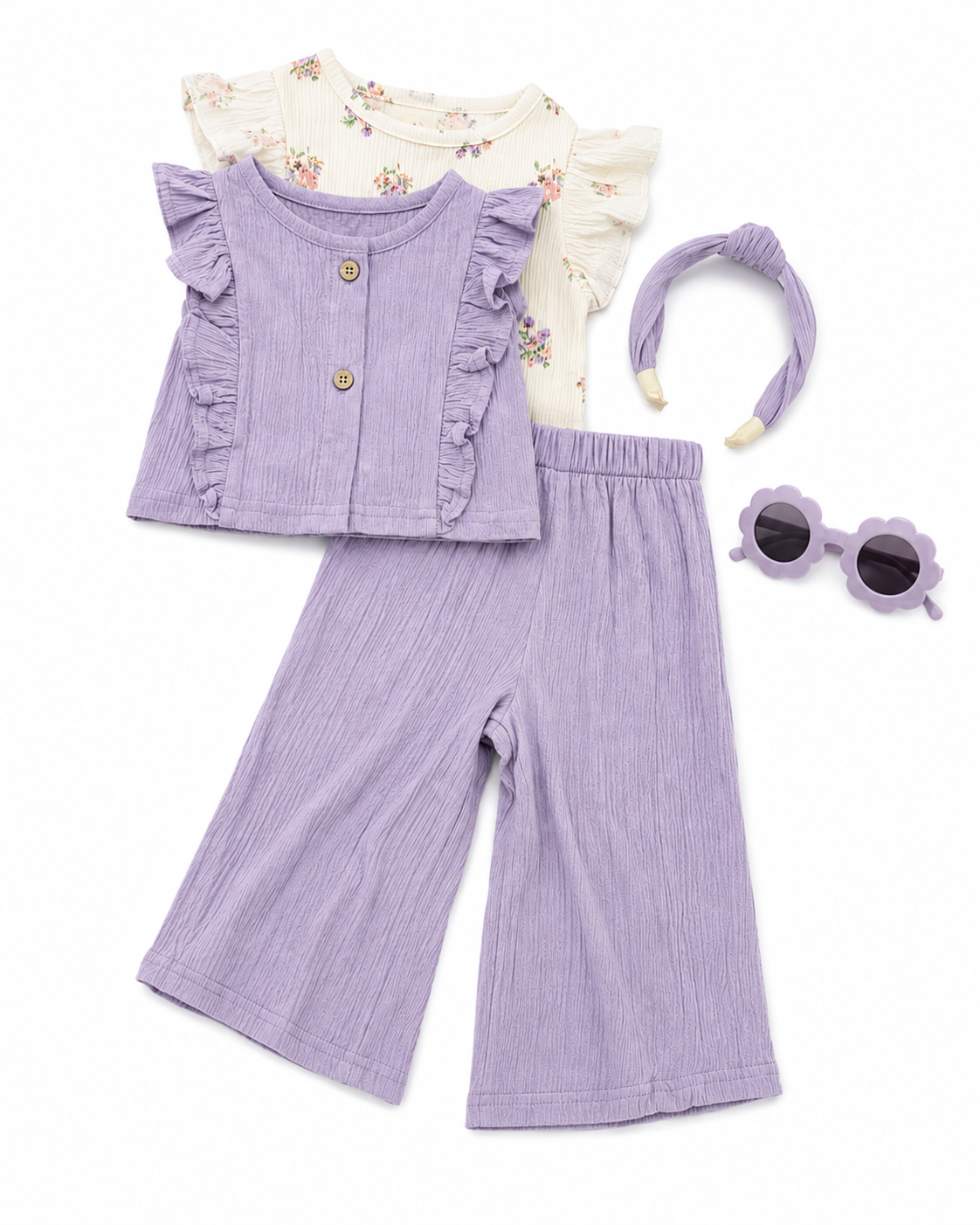 Ensemble Fille 5 Pièces Lilas avec Bandeau et Lunettes – Élégance & Confort Mater
