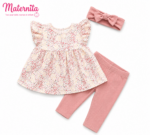 Ensemble 3 Pièces Bébé Fille – Robe Fleurie, Legging Côtelé et Bandeau Assorti Maternita Dakar
