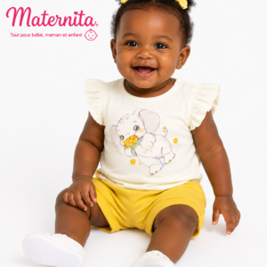 Ensemble Bébé Fille 2 Pièces en Coton – T-Shirt à Volants & Short | Bambinerie Maternita Dakar