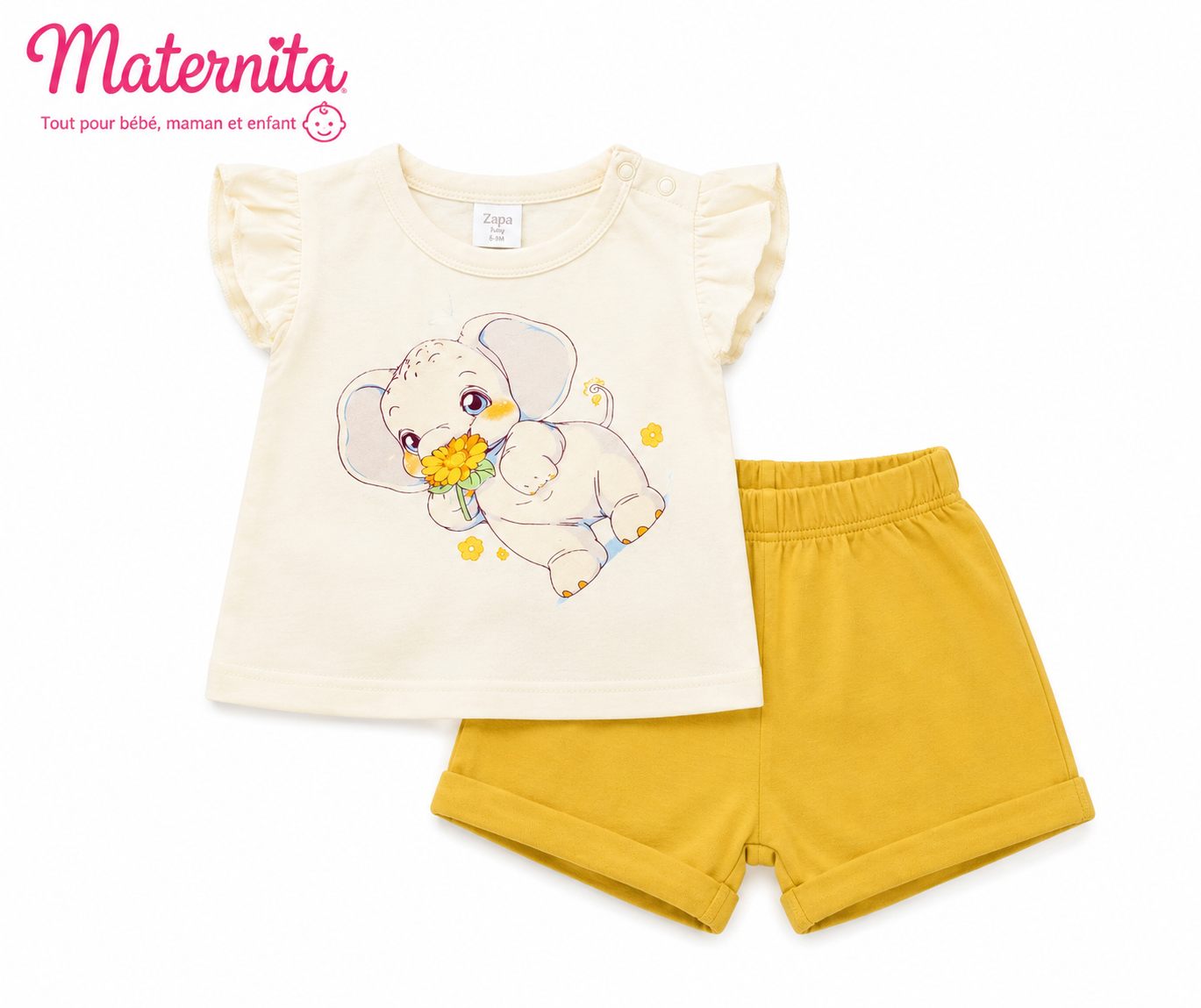 Ensemble Bébé Fille 2 Pièces en Coton – T-Shirt à Volants & Short | Bambinerie Maternita Dakar – Image 4
