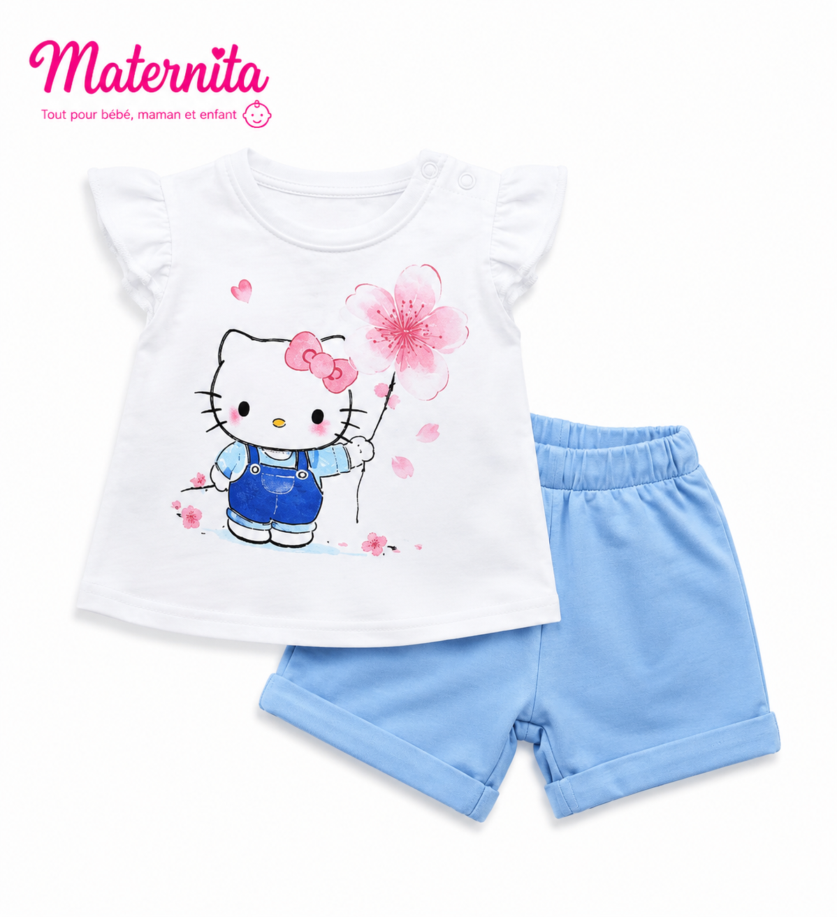 Ensemble Bébé Fille 2 Pièces en Coton – T-Shirt à Volants & Short | Bambinerie Maternita Dakar – Image 5