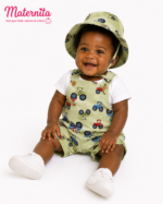 Ensemble 3 Pièces Bébé Garçon – Salopette, T-shirt et Chapeau 100% Coton. Maternita Dakar