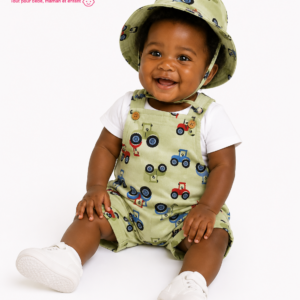 Ensemble 3 Pièces Bébé Garçon – Salopette, T-shirt et Chapeau 100% Coton. Maternita Dakar