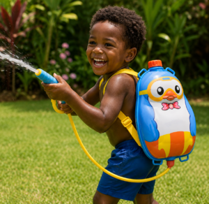 Sac à Dos Pistolet à Eau Enfant – Réservoir Dorsal Animaux (Abeille, Pingouin, Coccinelle, Canard…)Maternita Dakar