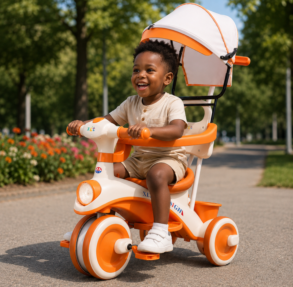 Tricycle évolutif  Vélo avec poignée parentale et pare-soleil - Maternita Dakar