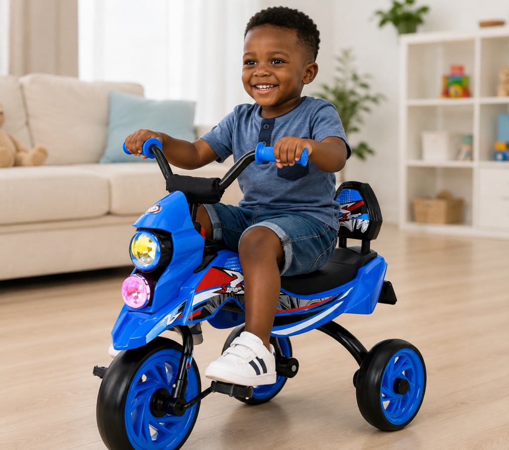 Tricycle Enfant Moto 3 Roues avec Lumières et Musique – Bleu/Rose Maternita Dakar