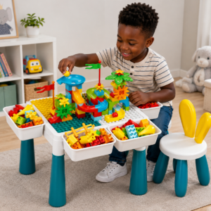 Table d'activités avec blocs de construction et parcours de billes – Jouet éducatif multifonction pour enfants. Maternita Dakar
