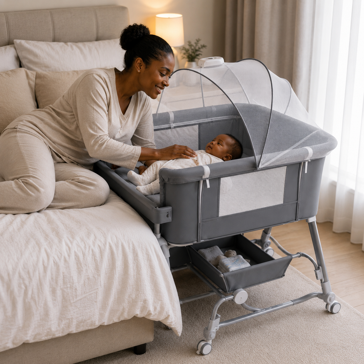 Couffin Cododo Ajustable Premium avec Moustiquaire – Beige & Gris Maternita Dakar – Image 2