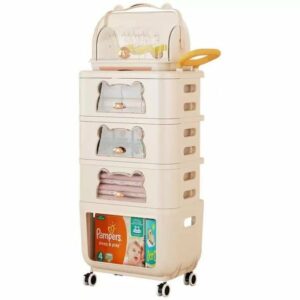 Organisateur bébé Rangement en Plastique à roulettes 4 niveaux avec tiroirs et plateau. Maternita Dakar