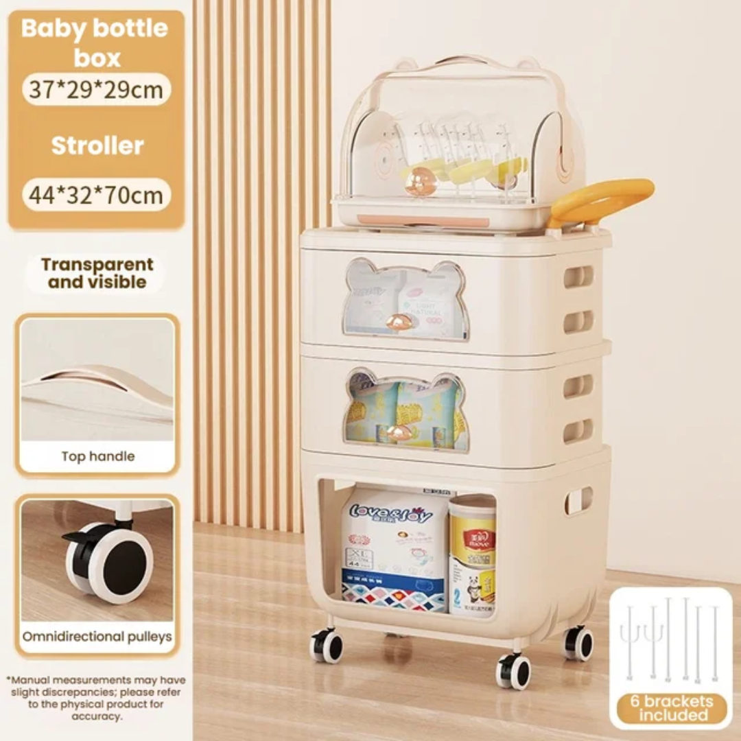 Organisateur bébé Rangement en Plastique à roulettes 4 niveaux avec tiroirs et plateau. Maternita Dakar – Image 3