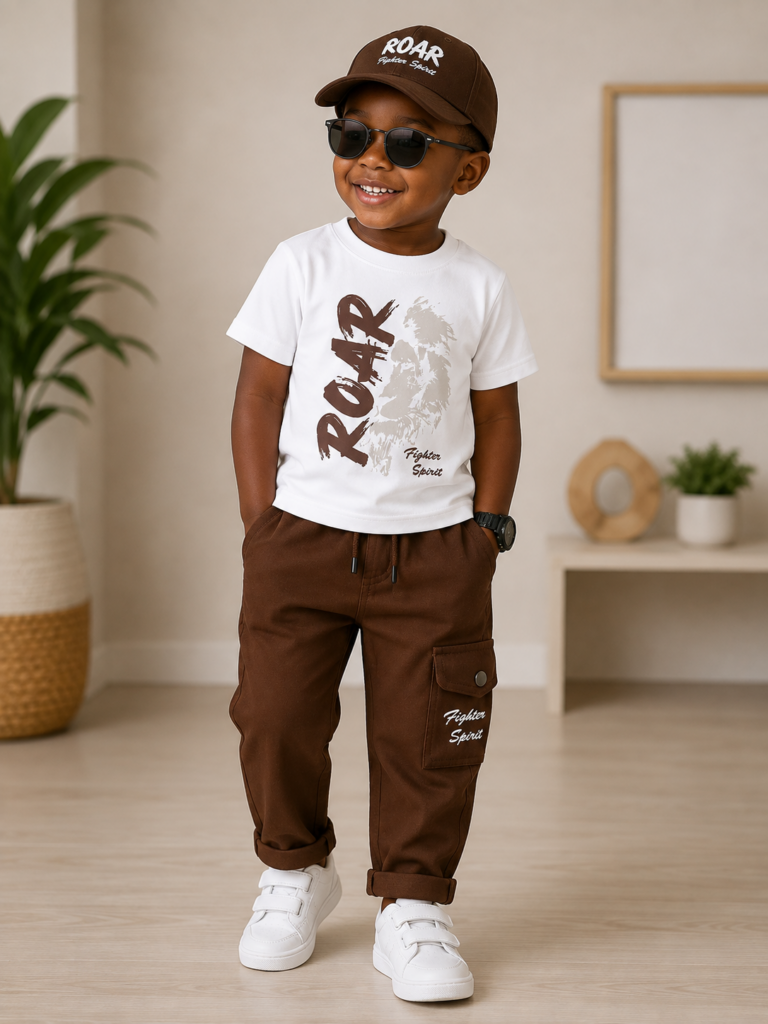 Ensemble garçon « Rock » T-shirt + pantalon cargo . Maternita Dakar