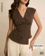 Top péplum marron à rayures fines décolleté cache-cœur taille 40-42 Bambinerie Maternita Dakar