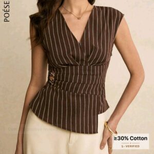 Top péplum marron à rayures fines décolleté cache-cœur taille 40-42 Bambinerie Maternita Dakar