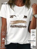 T-shirt blanc SHEIN LUNE 100% coton motif coeur léopard destockage neuf Bambinerie Maternita Dakar
