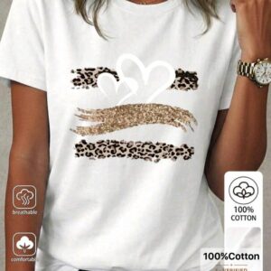 T-shirt blanc SHEIN LUNE 100% coton motif coeur léopard destockage neuf Bambinerie Maternita Dakar