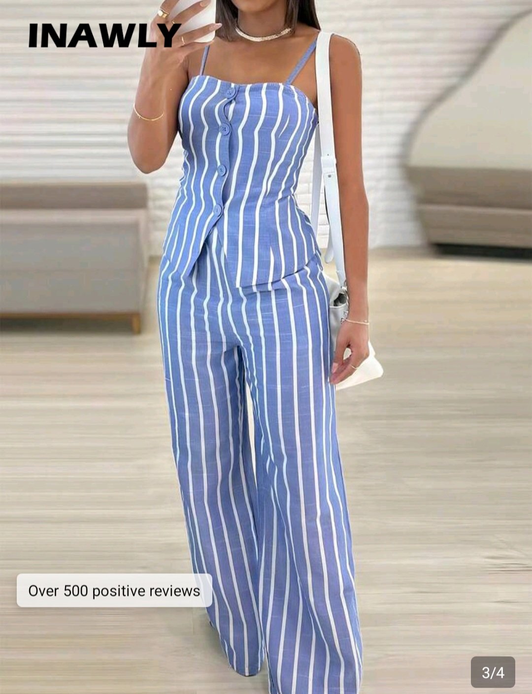 Ensemble 2 pièces Femme Rayé Bleu Ciel et Blanc – Tailles 40/42 – Image 2