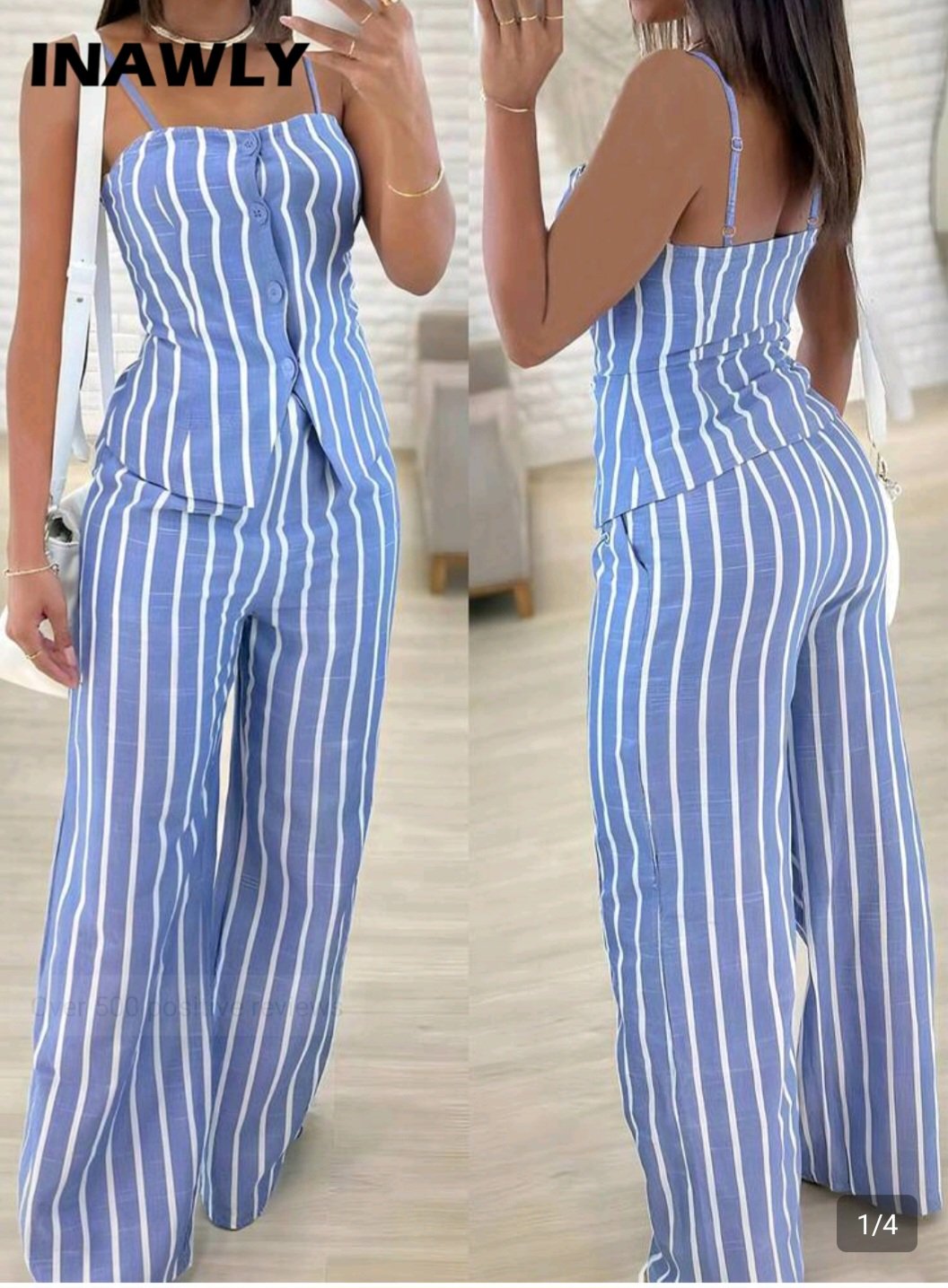 Ensemble 2 pièces Femme Rayé Bleu Ciel et Blanc – Tailles 40/42