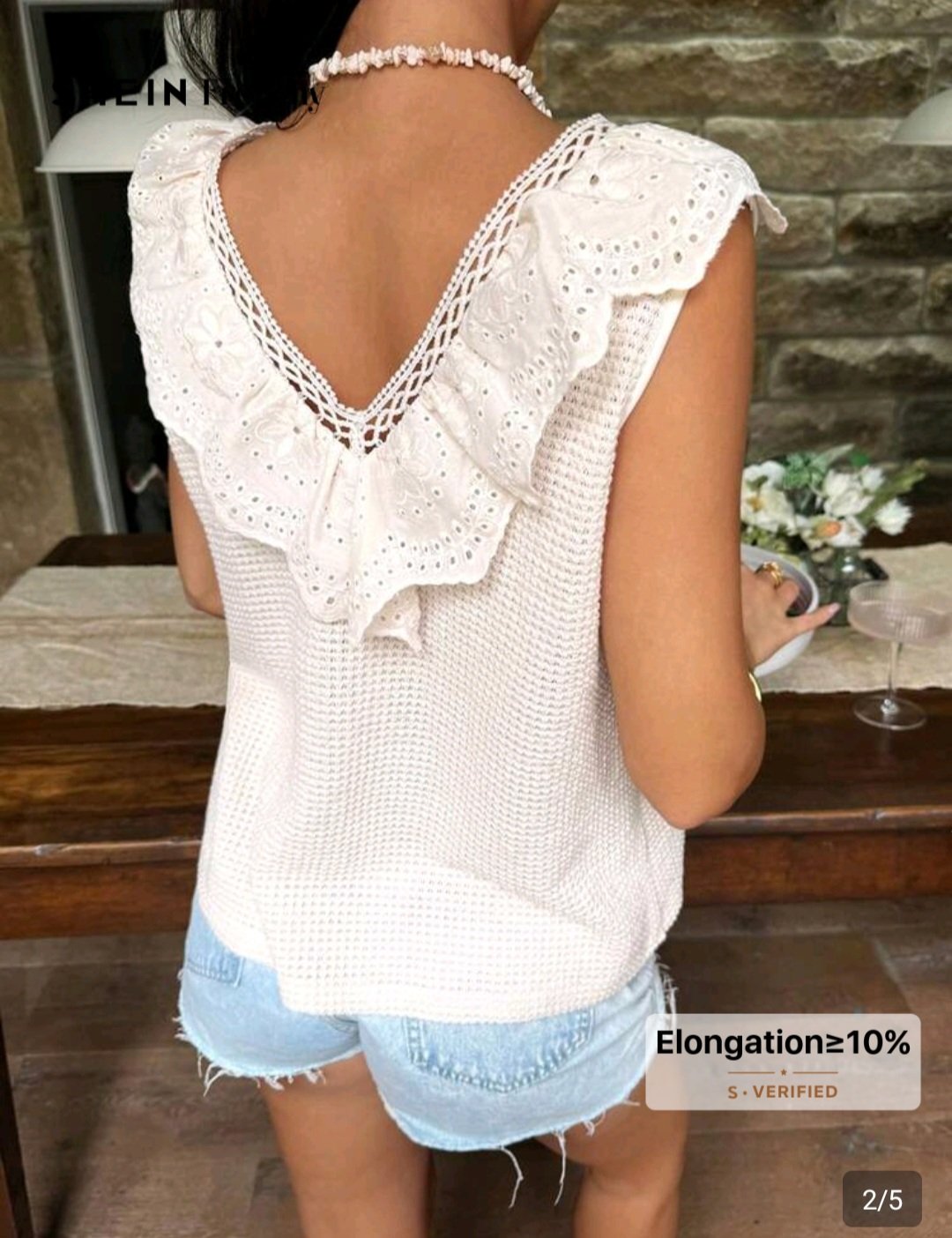 Top en maille ecru sans manches col V volants broderie anglaise taille 40-42 destockage bambinerie maternita dakar