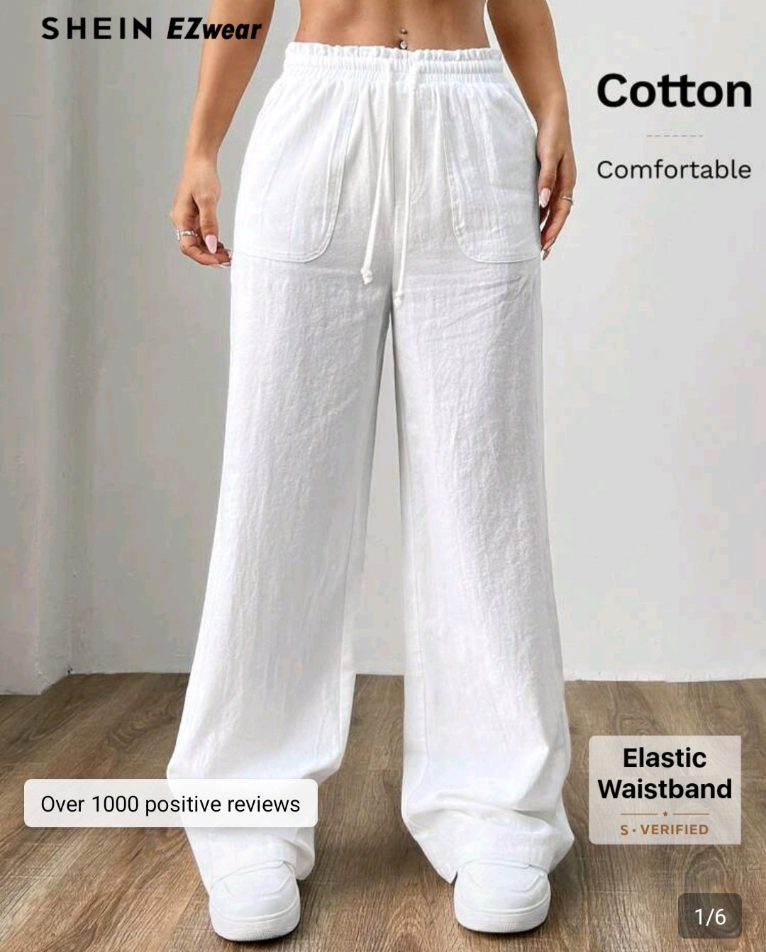 Pantalon Femme Fluide Blanc Ample en Coton Confort Maternité – Taille 40 & 42 | Dakar – Image 3