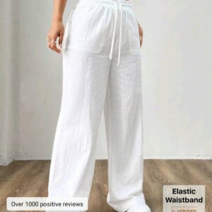 Pantalon Femme Fluide Blanc Ample en Coton Confort Maternité – Taille 40 & 42 | Dakar