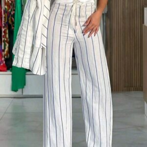 Pantalon Fluide à Rayures Rayé Blanc & Bleu – Coupe Large avec Cordon | Bambinerie Maternita Dakar