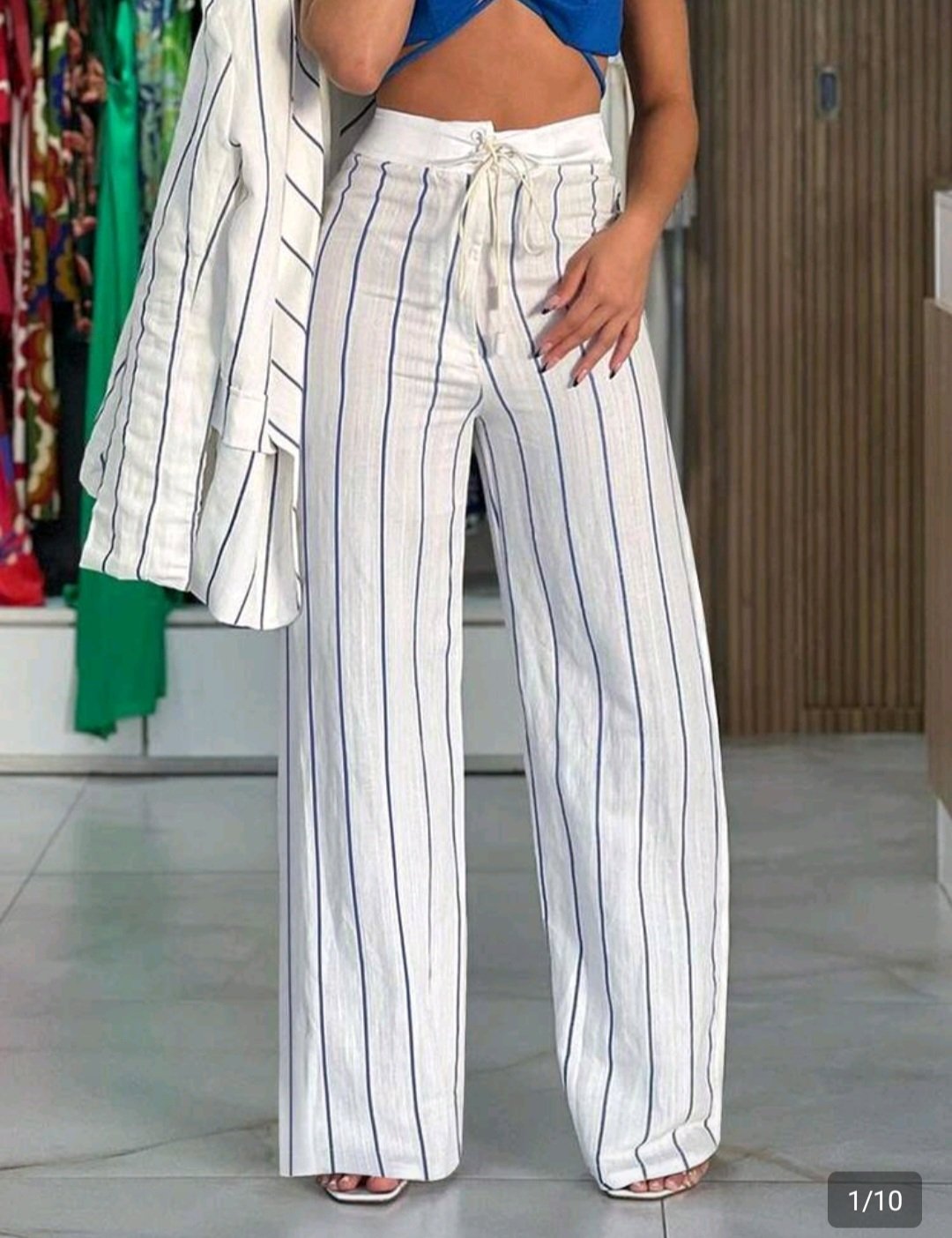 Pantalon Fluide à Rayures Rayé Blanc & Bleu – Coupe Large avec Cordon | Bambinerie Maternita Dakar