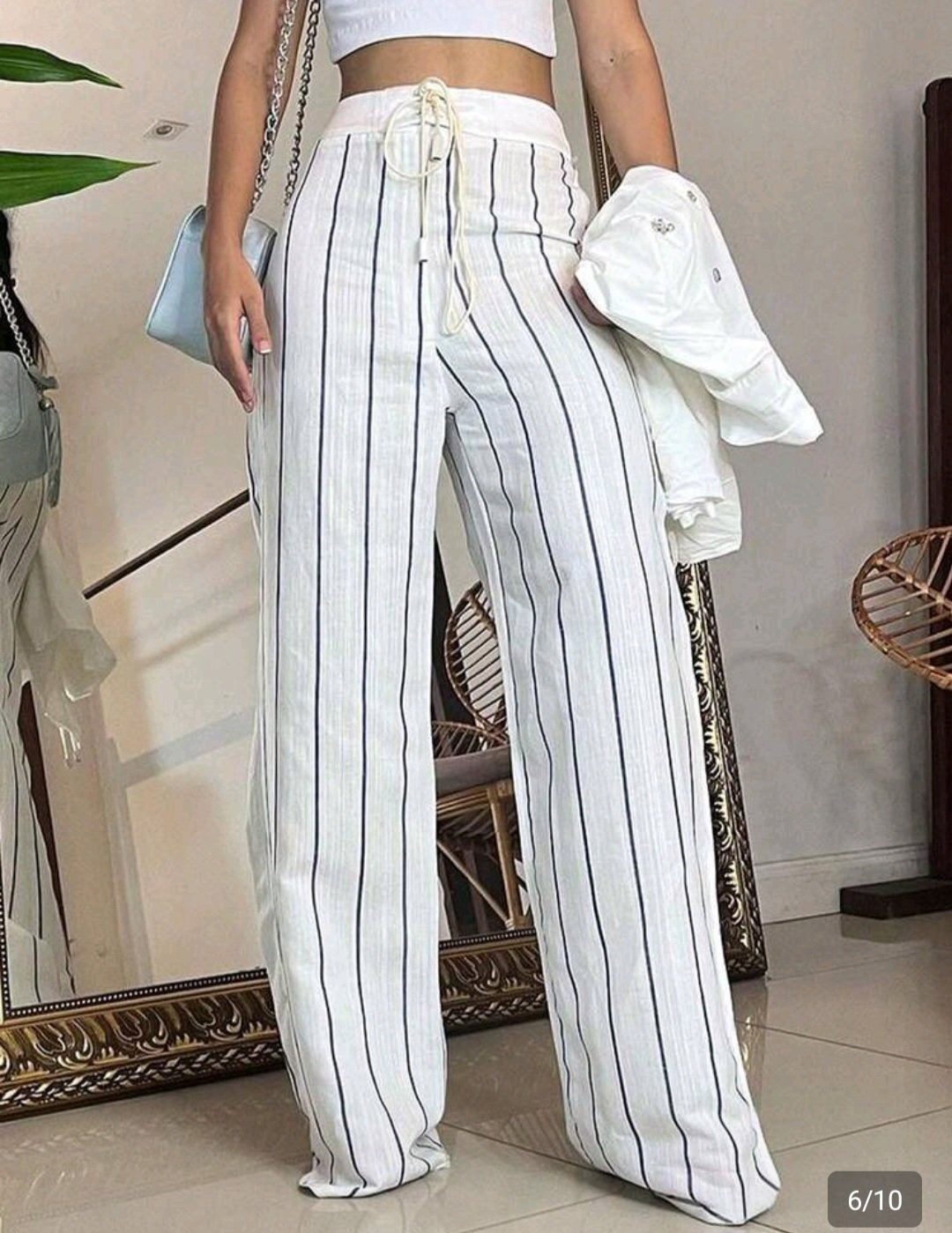 Pantalon Fluide à Rayures Rayé Blanc & Bleu – Coupe Large avec Cordon | Bambinerie Maternita Dakar – Image 4
