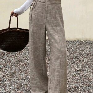 Pantalon Femme Fluide Taille Haute Cintrée à Liens – Marron Chiné Élégant | Maternita Dakar