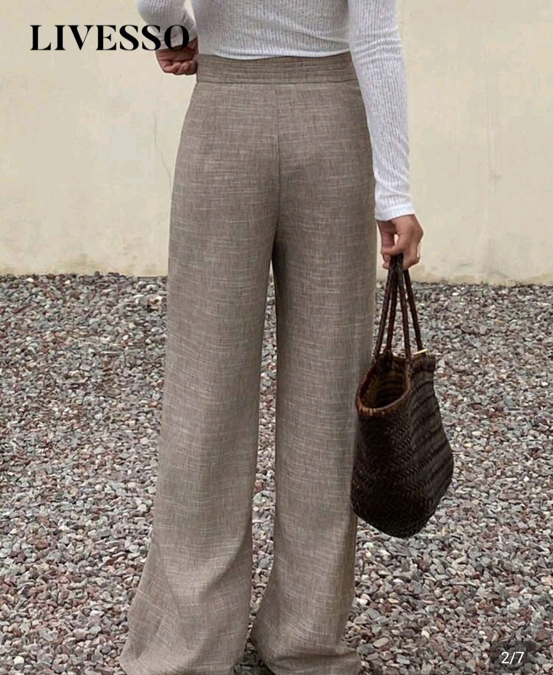 Pantalon Femme Fluide Taille Haute Cintrée à Liens – Marron Chiné Élégant | Maternita Dakar – Image 4
