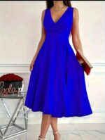 Robe Évasée Bleu Roi Col V Croisé – Élégance & Cérémonie Dakar | Bambinerie Maternita