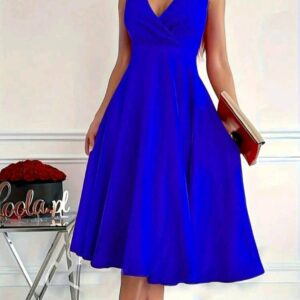 Robe Évasée Bleu Roi Col V Croisé – Élégance & Cérémonie Dakar | Bambinerie Maternita