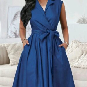 Robe Portefeuille Évasée Bleu Roi avec Poches – Maternité & Post-Partum | Dakar